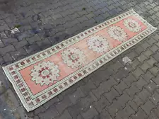 Vintage Hand Knotted Oushak runner , Turkish Runner rug