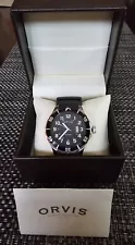 Vintage Rare Orvis Jumping Trout Diver Watch Men Black Date Dive NEW IN BOX!