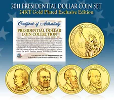 2011 Presidential $1 Dollar 24K GOLD PLATED President 4-Coin Full Set w/Capsules