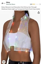 Edary Women's LED Sleeveless Vest Shinny See Through Waistcoat And Silver Skirt