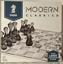 Modern Classics Chess Set 32 X-Large Pieces Hand Crafted Etch Glass BRAND NEW