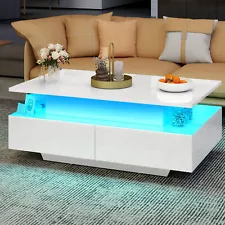 Lift Top Coffee Table with LED Lights & 4 Drawers for Living Room Cocktail Table