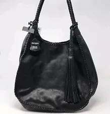 Margot Black Soft Pebble Leather Tassel Hobo Shoulder Handbag New With Tags