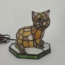 Tiffany Style Stained Glass Accent Table Lamp Kitty Cat Night Light Bedside Lamp