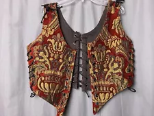 Red Brocade Bodice/Corset Renaissance Celtic Pirate Medieval Steampunk XL - READ