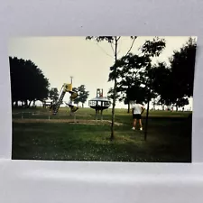 Vintage Found Photo Playground Slide Spaceship Climb 1980s