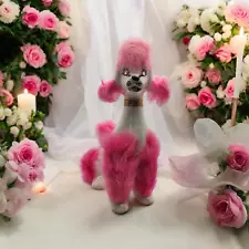 HTF Vintage Tall Poodle with Hot Pink Fur Figurine and Rhinestone Eyes