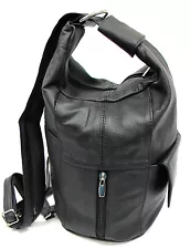 Large Special Design Genuine Leather Two in One Backpack Sling Bag Purse Blk Brn