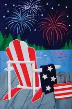 American Flag Fireworks Patriotic Lake 3D Applique Garden Flag 18x12