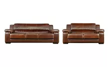 Modern Brown Leather Couch & Love Seat Set