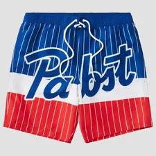 Men's Pabst Blue Ribbon 8.5" Broad Swim Shorts - White L