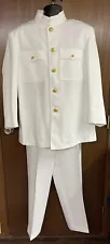 US Navy Officer Dress White Choker Uniform Jacket 48R, Pants 38x29 & Belt -