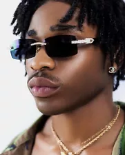 Men's Sunglasses Hip Hop Quavo Migos DIAMOND Rimless Square Frame Black Lens New