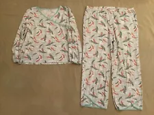 Koi Fish Pajama Set Green Cotton Womens Medium Flaw