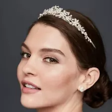 New CRYSTAL & PEARL Floral Silver Tiara $129.95 David’s Bridal