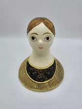 Vintage Folk Art Paper Mache Lady's Head Doll Face For Trinket Box - NO BOX