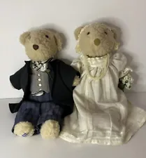 Vintage Bride and Groom Teddy Bears PD Bears Full Wedding Attire 18” Rare