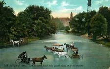 Postcard Horse & Buggies in River, San Antonio, Texas - circa 1910