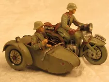 WWII GERMAN ARMY MOTORCYCLE SIDECAR 2 SOLDIERS ELASTOLIN LINEOL HAUSSER