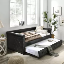 Upholstered Daybed with Trundle Twin Size Sofa Bed for Bedroom Living Black/Gray