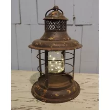 NEW Primitive LED LANTERN w/ Bulb 14" x 7" Rusty Distressed Rustic Style Metal