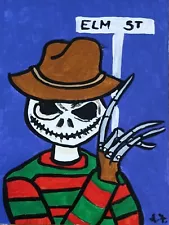 Nightmare Before Christmas Elm St ACEO ORIGINAL ATC HAND PAINTED ACRYLIC SIGNED