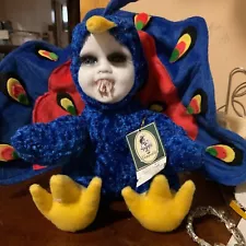 Creepy, scary, undead, cuddle kid, peacock, porcelain, doll