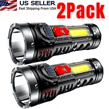 2 Pack LED Super Bright Flashlight Rechargeable Torch Tactical Lamp USB+ Battery