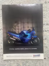 1993 Electric Blue Suzuki Katana 750 Motorcycle Ad ~ Comfortable place to scream