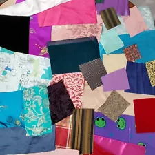 Crazy Quilt Fabric Scrap Lot 13 Ounces Satin Velvet Brocade