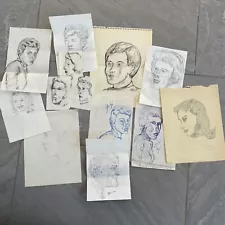 Estate Sale Find Artists Sketches 1960s Portraits of Family Members