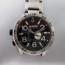 Nixon 51-30 Watch Men 51mm Black Dial Silver Tone Tide Indicator Round New Batt