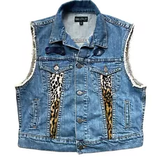 Vans Collab Jesse Jo Denim Vest Women's Size Medium Animal Print Sleeveless