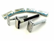 3 PCS OLD FASHION VINTAGE CLASSIC SAFETY RAZORS + 20 RAZOR BLADES GIFT SET