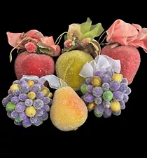 Vintage Faux Fruit Christmas Ornaments Sugared Fruit Sugared Apples Grapes Pear