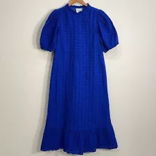 Hyacinth House Eyelet Lace Dress Tuckernuck Midi Puffed Sleeve Royal blue Medium