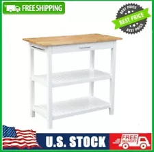 Casual Home Kitchen Island Bar Station with Hardwood Counter and Storage, White