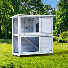 Rabbit Hutch Outdoor, 2-Story Rabbit Cage Indoor with Run, Bunny Cage with