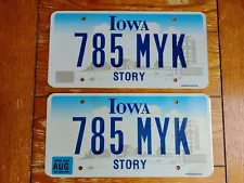 Pair Of 2004 Iowa License Plates, Story County. #785 MYK. 6" x 12".