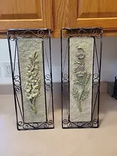 French Country Wall Decor / Vintage Shabby Chic Artwork Flowers Rod Iron