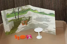 *VINTAGE BARBIE CARDBOARD PATIO BACK DROP, TABLE AND ACCESSORIES