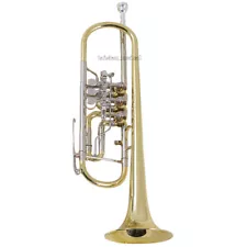 Professional Gold Lacquer Rotary Trumpet Horn Bb 129mm Bell Hard Case