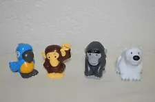 Fisher-Price Little People Animals Polar Bear, Gorilla, Blue Parrot, Monkey