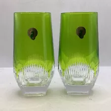 2x Waterford Crystal Neon Green Hiball Drinking Glasses (H2) S#554