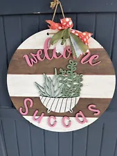 Hi Door Hanger | Large Wreath | Wood Round Sign | Welcome Sign Black | Gifts