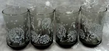 Vtg Set Lot/4 LIBBEY Juice Glasses ~ Amber with White Milkweed Seeds ~ 3 3/4" H