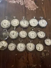 Antique 16 Pocket Watches For Parts Or Repairs