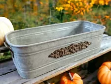 Vintage Galvanized Planter Box Tub 14” x 5.5"x 4.5" Brass Embellishments Handles