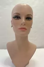 Vintage Fiberglass Mannequin Head Bust Painted Eyes with Eyelashes 17"