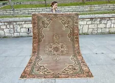 5x8 ft SALE FADED VINTAGE ANTIQUE RUG, AREA WOOL HAND-KNOTTED TURKISH LARGE RUG